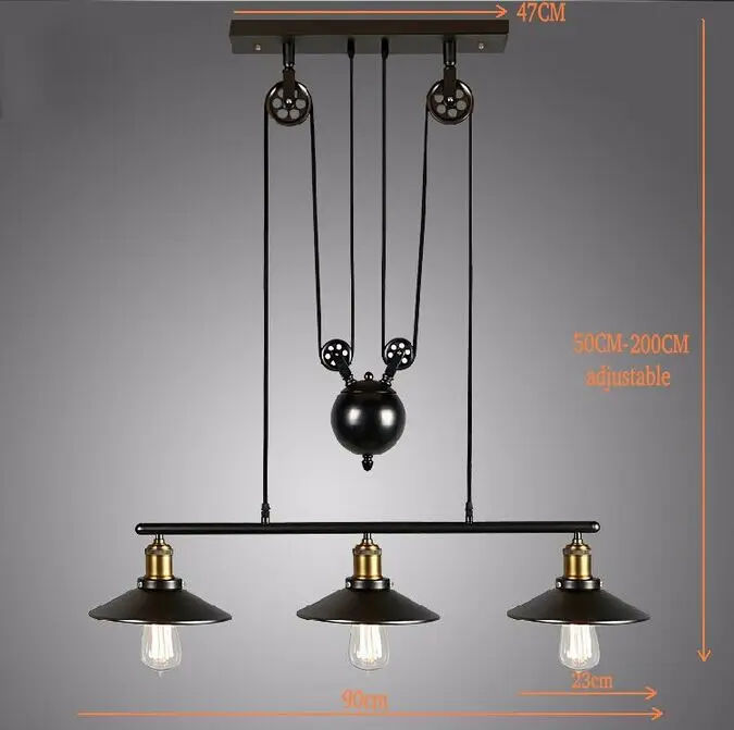 

Vintage American Country Loft Edison Lifting Light Industrial Pulley Pendant Light Adjustable Lamp Bar Decor wheel Light