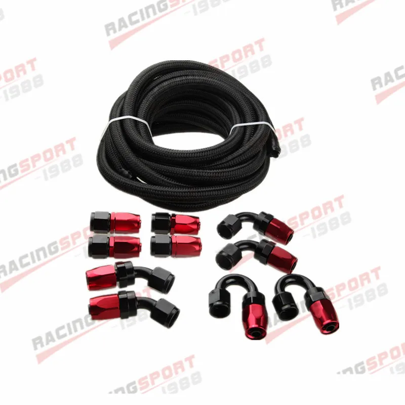 AN6 -6AN Nylon Braided Oil/Fuel Hose + Fitting Hose End Adaptor Kit