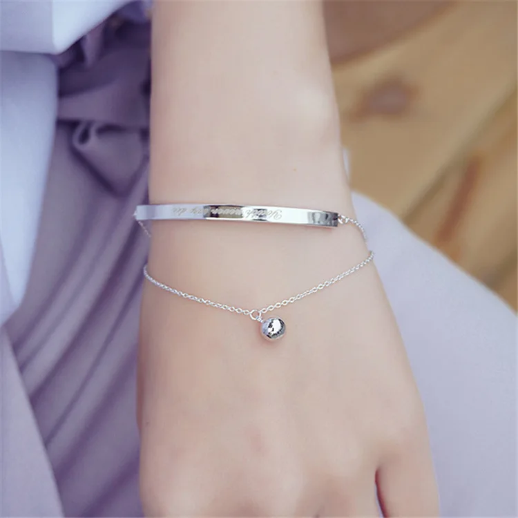 Women Double Layers Words Bracelet Ladies Simple Rose Gold Color Bracelets Bangle Girl Jewelry Hand Chain 