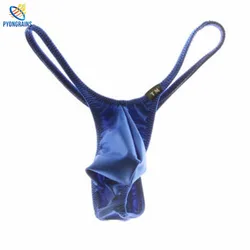 Tanga de seda de gelo de cintura baixa masculina, cueca gay, cordão de moda G, suave, sexy