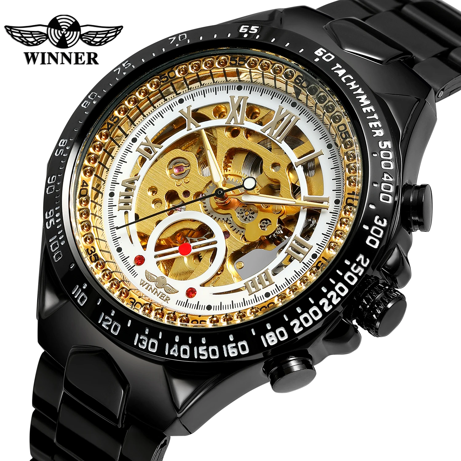 2019 Winner Top Brand Number Army Military Sport Design Bezel Luxury Golden Man Watch Montre Homme Clock Men Automatic Skeleton