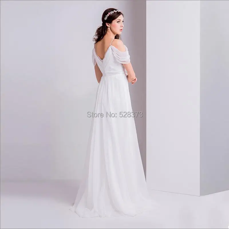 YNQNFS IWD9 Elegant Chiffon Off the Should Sweep Train V Neck Vintage Beach Wedding Dress Bridal Dress Wedding Gown