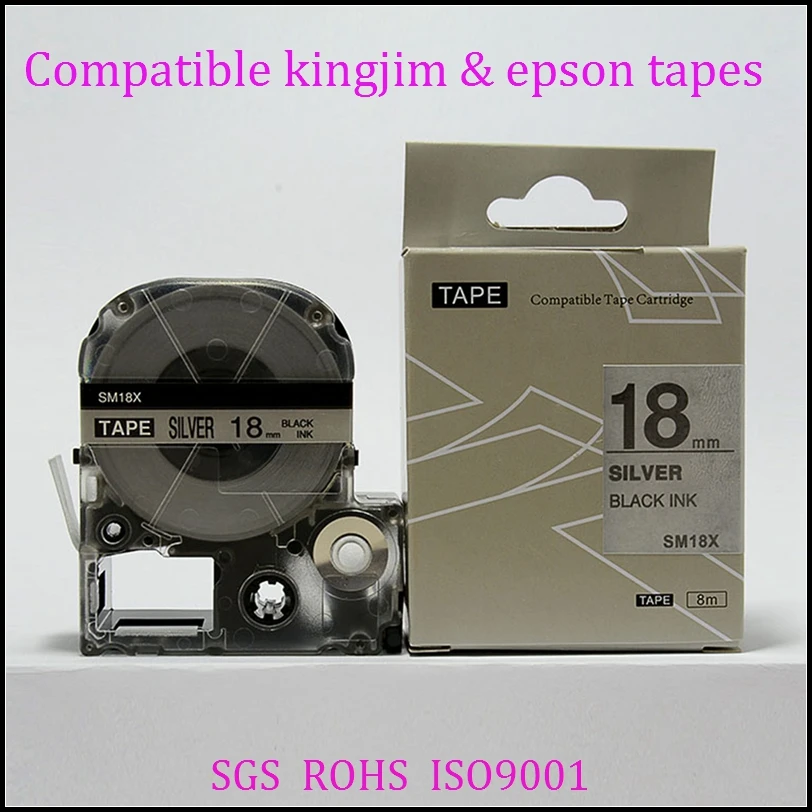 Free shipping 3 pcs/lot compatible KINGJIM/ black on matte silver SM18XC 18mm*8M Label Tape Cartridge