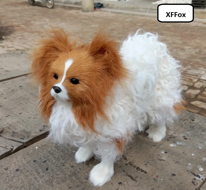 new real life Papillon dog model plastic&furs standing Papillon dog doll gift about 28x27cm xf1599