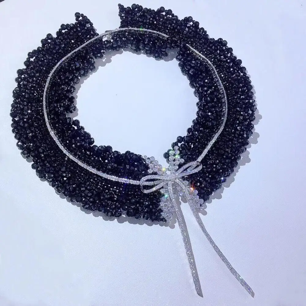 black necklace the same style as actress  925 sterling silver with cubic zircon bowknot  fine jewelry for wedding party