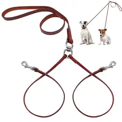 Double Dog Leash for Two Small Dogs Puppy Leather NoTangle Dual Leash Coupler Strength Tested for Walking and Training 2 Dogs