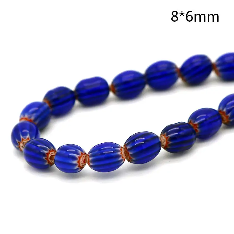 Bracelet for Women Whosale and Retail Royal Blue Color Oval Millefiori Lampwork Beads  DIY Bracelet & Necklace Jewelry Beads