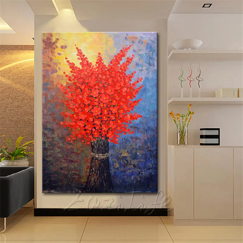 Canvas Painting Hand Painted palette knife 3D texture Flower Tree Wall Pictures For Living Room Christmas decorations for home74