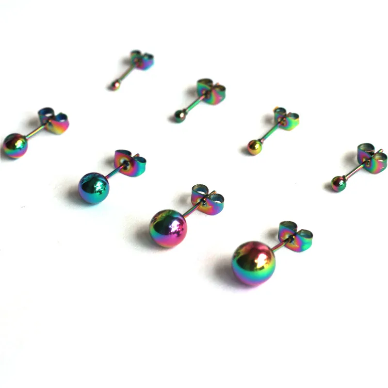 Titanium Colorful Plating Small Ball Stud Earrings For Men Women 2mm to 8mm Allergy Free No Fade