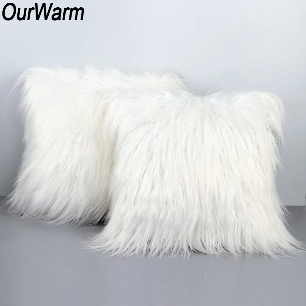 

OurWarm Christmas Pillow Case 45X45cm White Plush Soft Faux Fur Cushion Covers Pillow Decorative New Year Home Decor