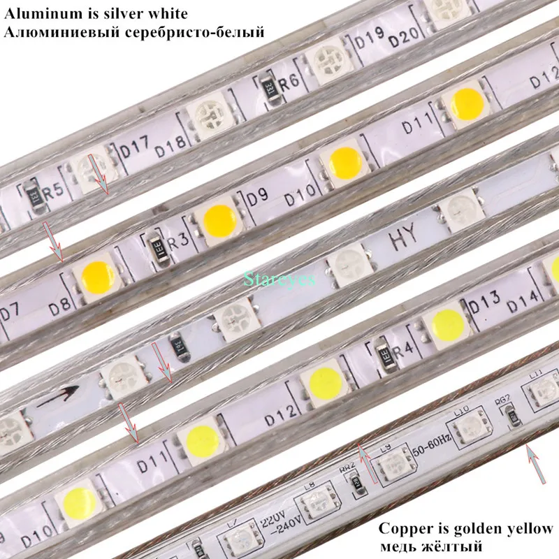 Darmowa wysyłka 1 rolka 100 metrów SMD 5050 8mm PCB 60 led/m AC220V taśma Led IP67 wodoodporna elastyczna taśma Led światło RGB wstęga Led