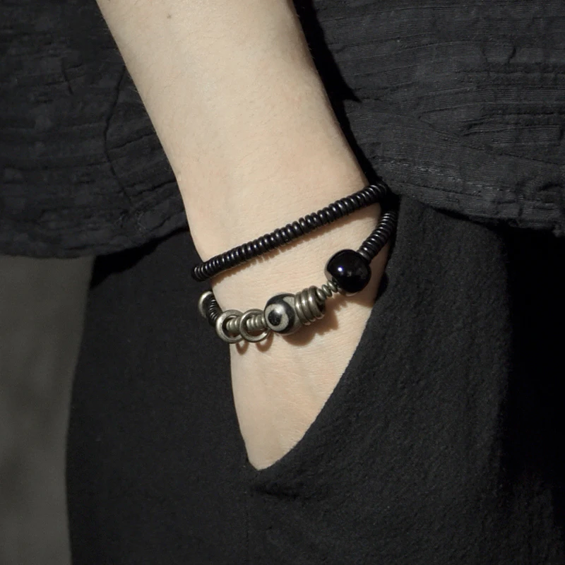 Black Onyx Anti-evil Eye Ebony Beads Bracelet Ethnic Unique Personalized Gift Meditation Unisex Jewelry Trend 2022 Women Bangles