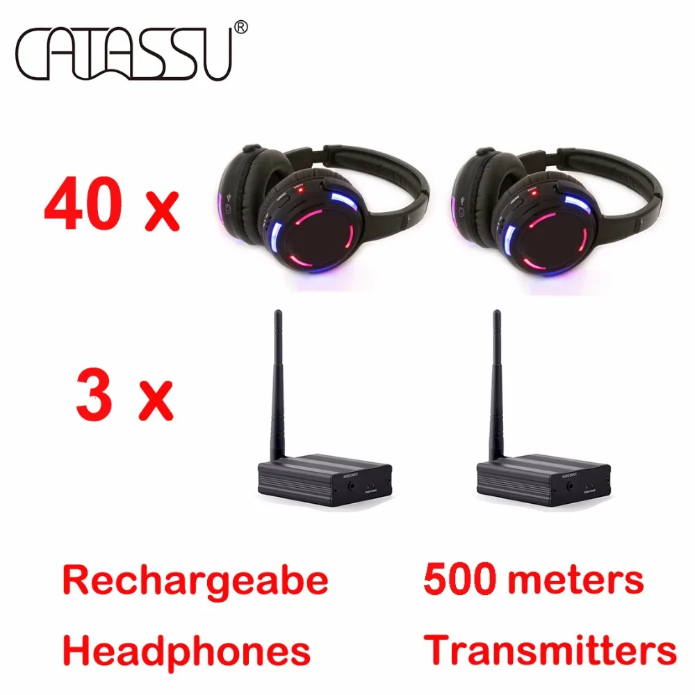 

500m Distance LED Flashing Light Silent Disco Headphone 40 Receivers Plus 3 Transmitters Package