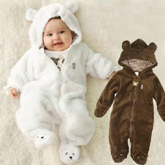 Autumn Winter Baby Rompers Bear style baby coral fleece brand Hoodies Jumpsuit baby girls boys romper newborn toddle clothing