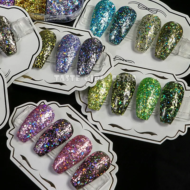 Sparked Irregular Fragmento Em Pó, Acrílico Nail Art, Decoração Chip Holográfica, Dica DIY, Glitter Colorido, GLS1-12 #, 1 Jar