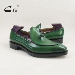 Cie square toe handpainted patina 100% カーフレザー通気性ボトムアウトソールスリッポンメンズフラットシューズローファーカスタムメイドcol