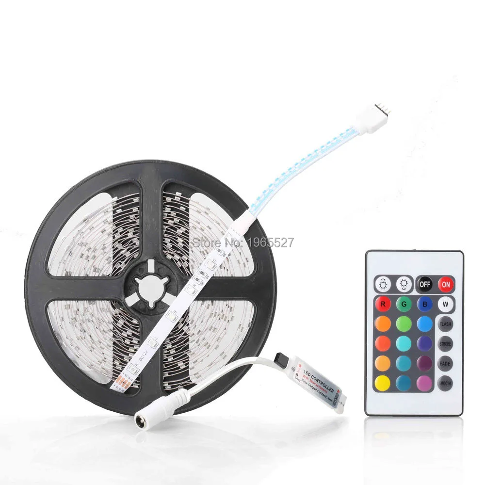 

5m/roll 3528 RGB Flexible LED Strip Light 60led/m & 24keys IR Remote Controller