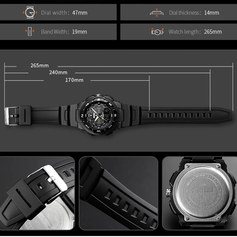 남성 스포츠 시계, Led Anolog 충격 방지 남성용 시계, 밀리터리 디지털 쿼츠 손목 시계, 남자 시계, reloj hombre SKMEI