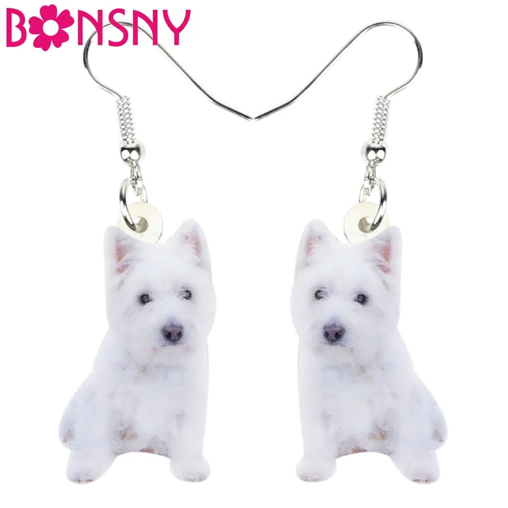 Bonsny Acrylic West Highland White Terrier Earrings Dangle Drop Fashion Pet Jewelry For Women Girls Teens Lovers Accessories