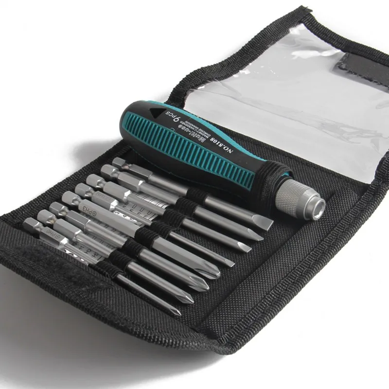 9 dalam 1 Obeng Set Perbaikan Alat tangan Dengan Magnetic Multi-bit kepala Obeng Kit Untuk Cross Kepala Untuk Datar Kepala Metric DS119