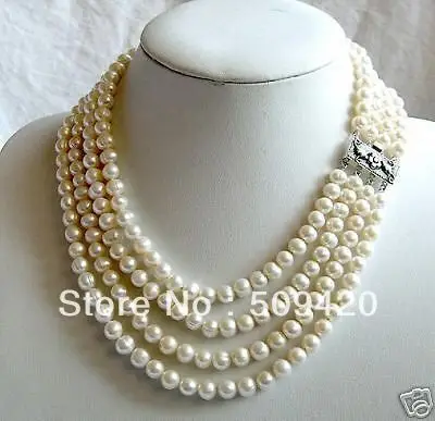 

Free Shipping Fashion 4row 6-7mm white freshwater pearl necklace 17"-20“inch