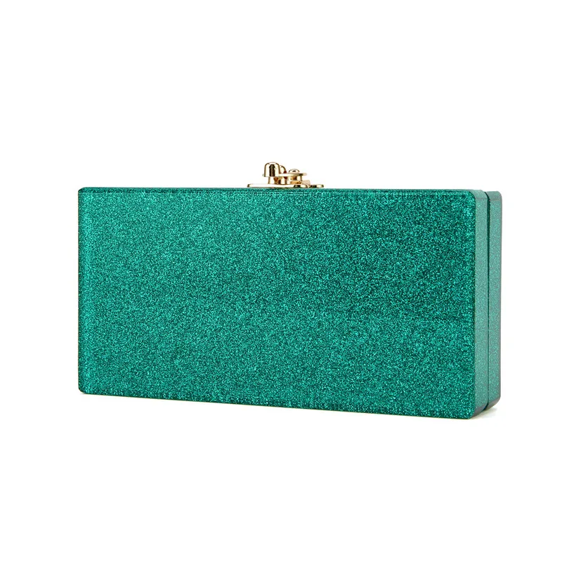 

Green Glitter 18X9 CM Fashion Handmade Acrylic Box Clutches Bags Lady Bridal Evening Bags Beach Summer Mini Flap Mirror Box Bags