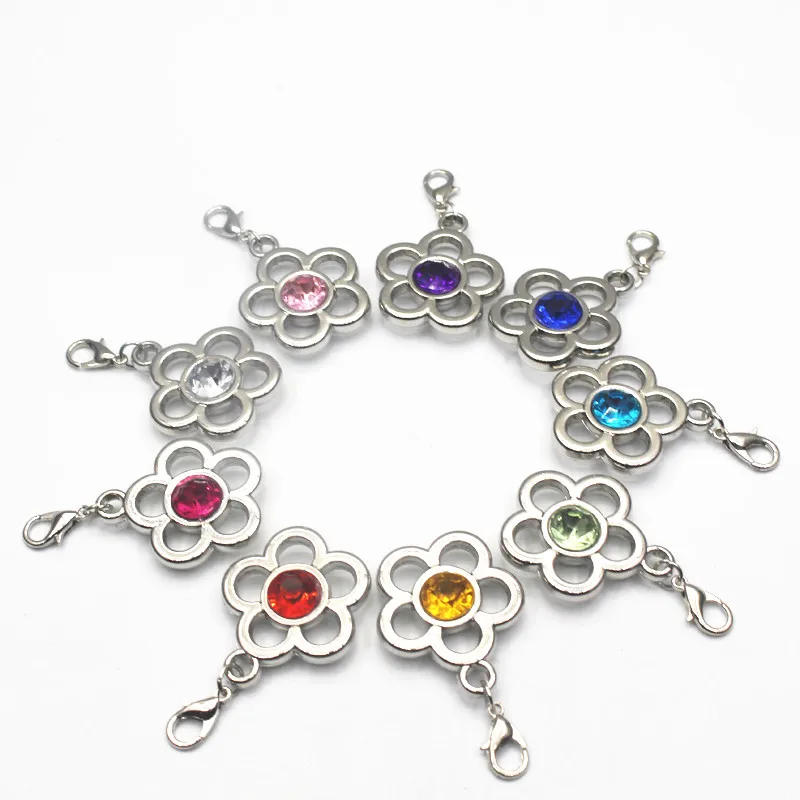 

Mix random color 20pcs crystal birthstone flower charm dangle charms lobster clasp charms diy bracelet&bangle jewelry charm