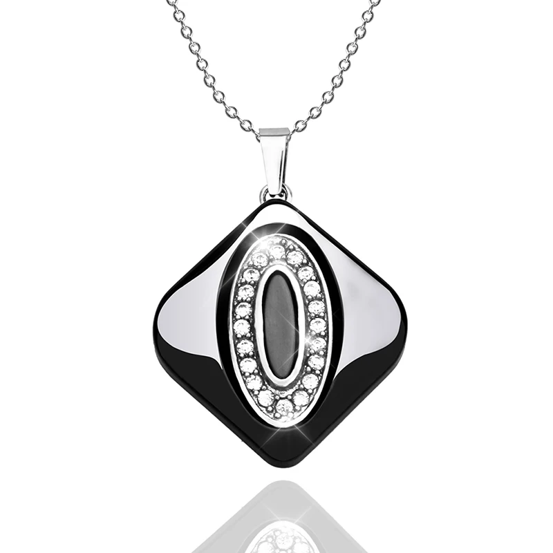 Hot Sale Silver Color Ceramic Pendant Necklaces for Women Stainless Steel AAA Crystal  Charm Vintage Jewelry Brand Accessories