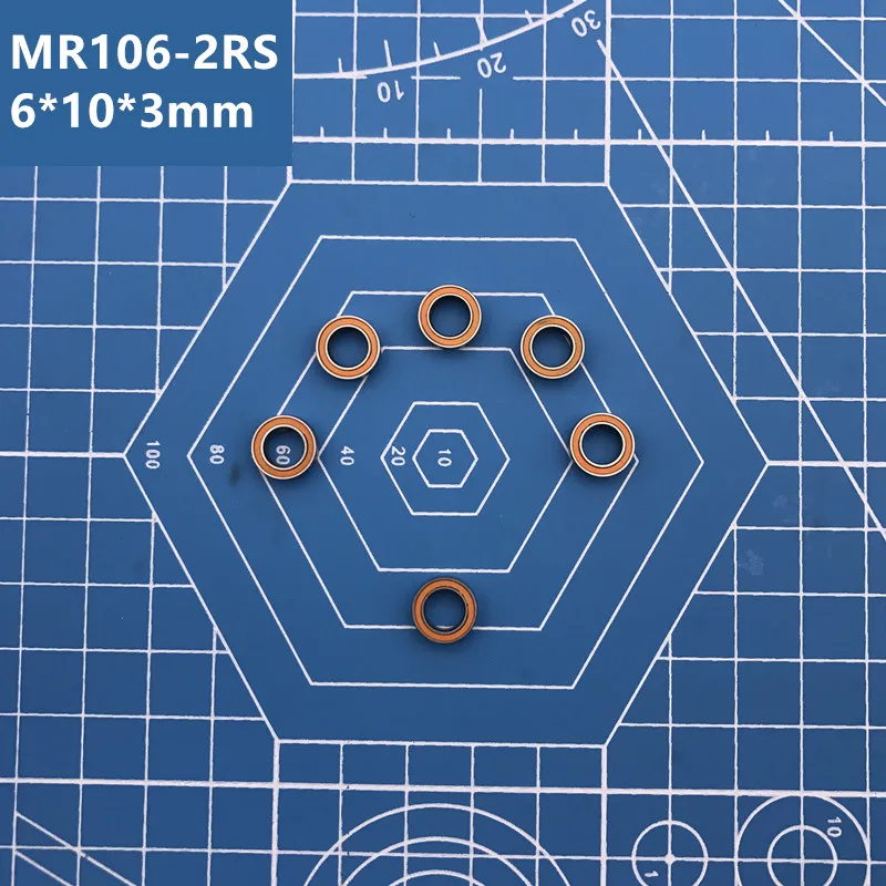 

Free Shipping high quality MR106RS Bearing (10PCS) 6*10*3 mm Miniature MR106-2RS Ball Bearings Orange Sealed MR106 2RS Bearing