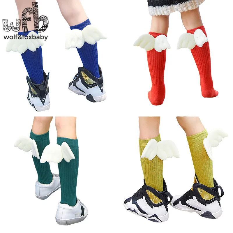 Retail 0-10years socks solid color wing newborn Kids children Cotton spring autumn fall winter