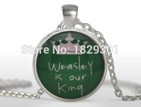 Top Fashion Collares Collier Maxi Necklace Slytherin Colours Weasley Is Our King Pendant Draco Malfoy Necklaces Glass Dome HZ1