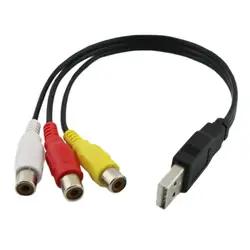 USB 수 플러그-3 RCA 암 어댑터, 오디오 컨버터 비디오 AV A/V 케이블, HDTV TV 텔레비전 와이어 코드용 USB-RCA 케이블, 1 개