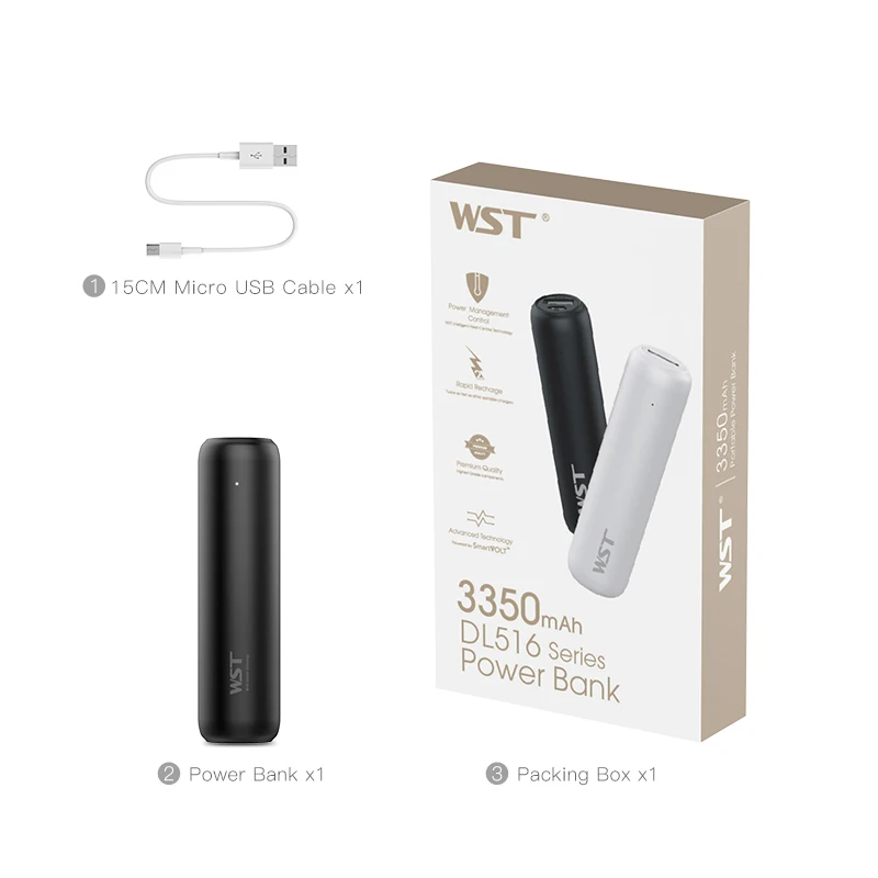 iPhone 용 USB 포트가있는 WST 3350mAh 미니 보조베터리 Samsung Xiaomi 외장 배터리 휴대용 전화 충전기 고속 충전