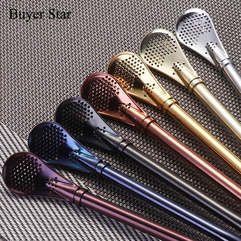 Colorful 304 Stainless Steel Tea Drinking Straws Spoon Yerba Mate Tea Filter Reusable Bombilla Gourd Tea Tools Bar Accessories