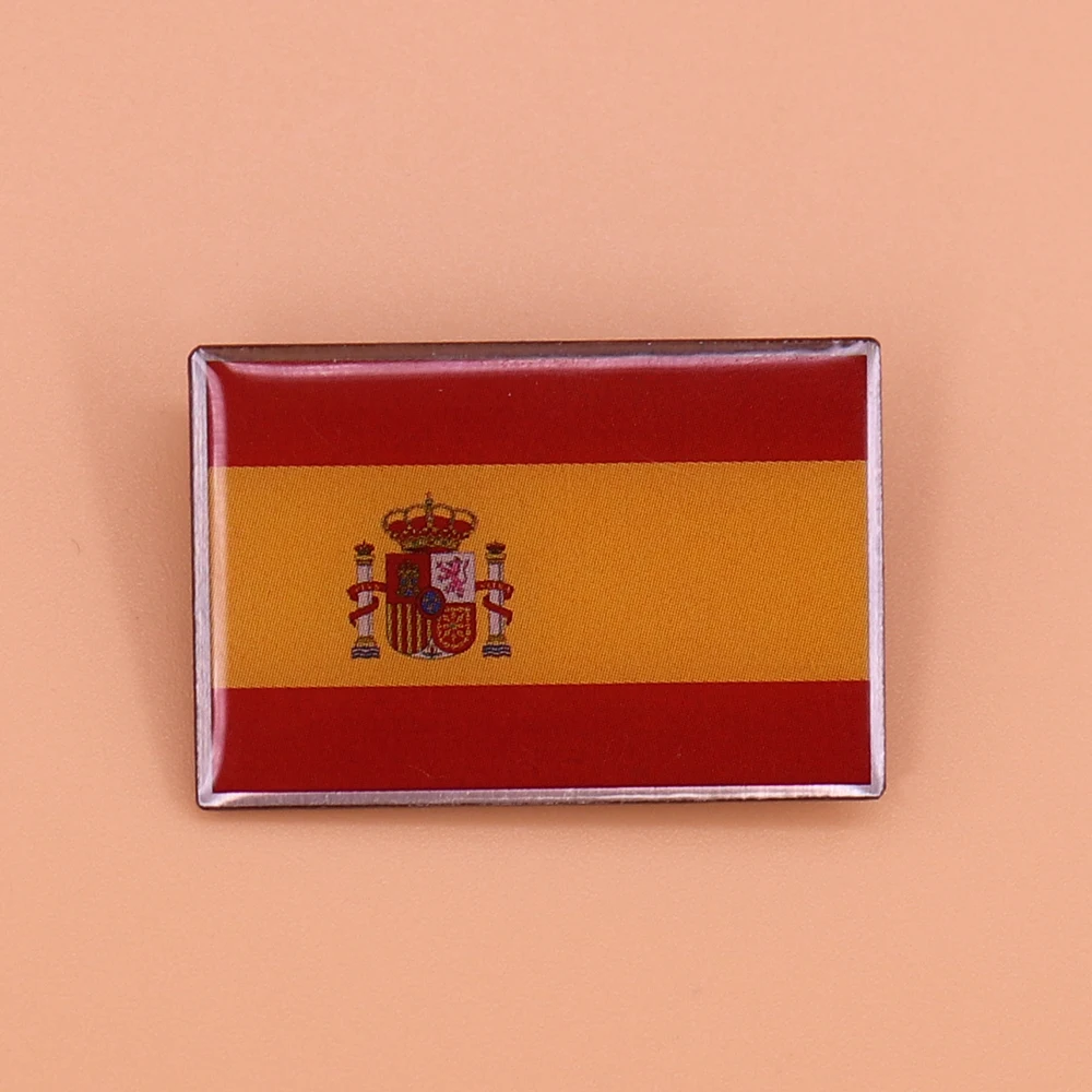 

Spain flag pin Spain national emblem brooch crown lion shield badge red yellow stripes country flag pins men patriotic jewelry