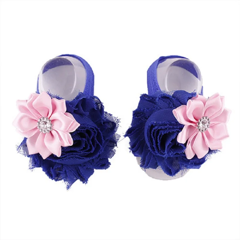 2024 Hooyi Diamond Baby Girls Foot 2 Flower Newborn Shoe Hand Bands Elastic Hair Accessories Socks Chiffon Boy Slipper F3