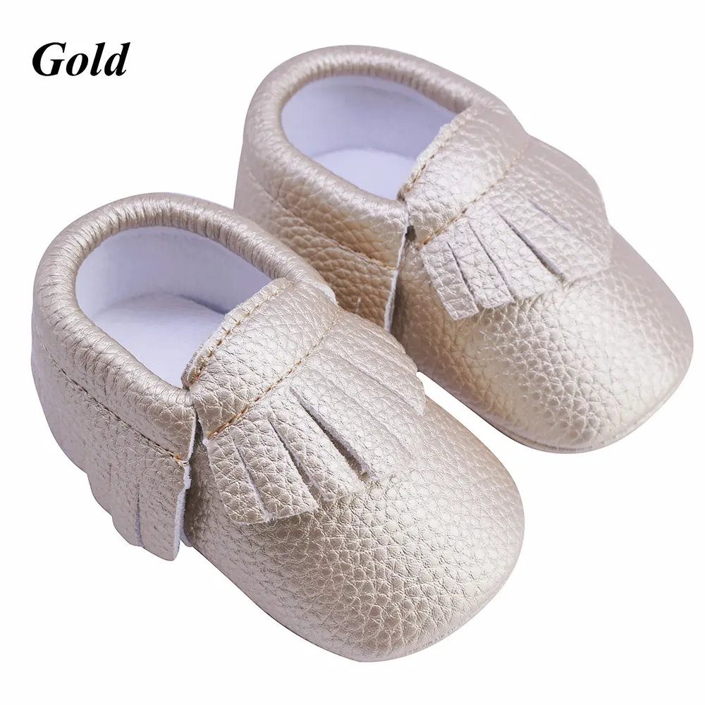 Mocasines de bebé hechos a mano suave inferior moda borlas bebés recién nacidos niñas zapatos 12 colores PU cuero niño niños Prewalkers botas