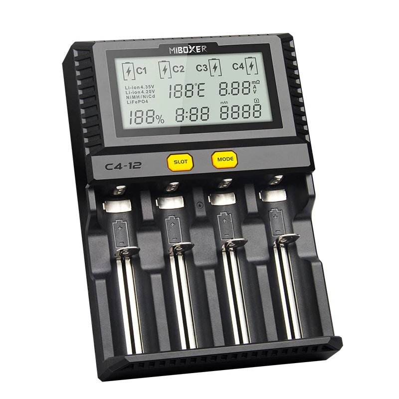 Miboxer C4-12 Smart Battery 18650 265650 Charger 4-Slot LCD Screen 3.0A/slot total 12A  for Li-ion/IMR/INR/ICR/Ni PK VP4 PLUS