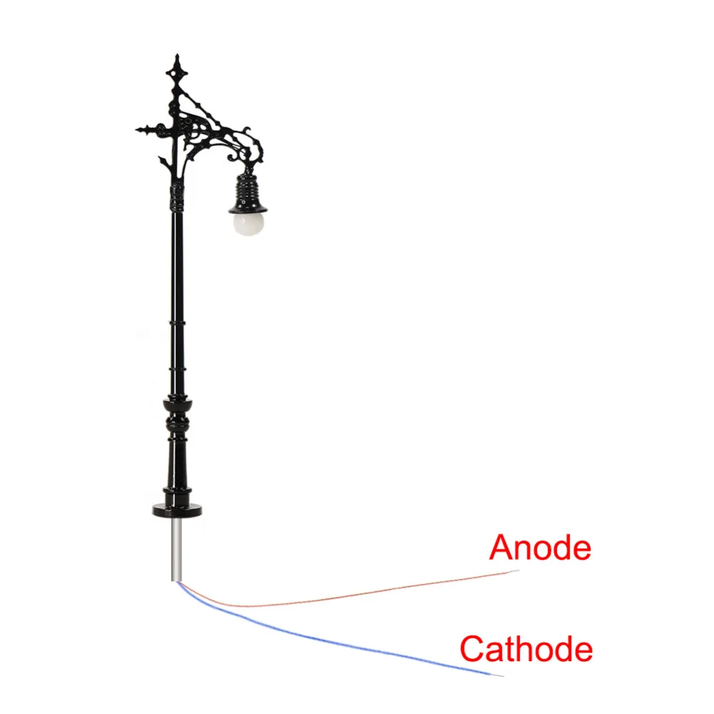 Evemodel 5pcs N Scale Lamp Post Single Head 65mm 1:150 Street Lights Model Railway Train LEDs Miniature Warm White LQS70N