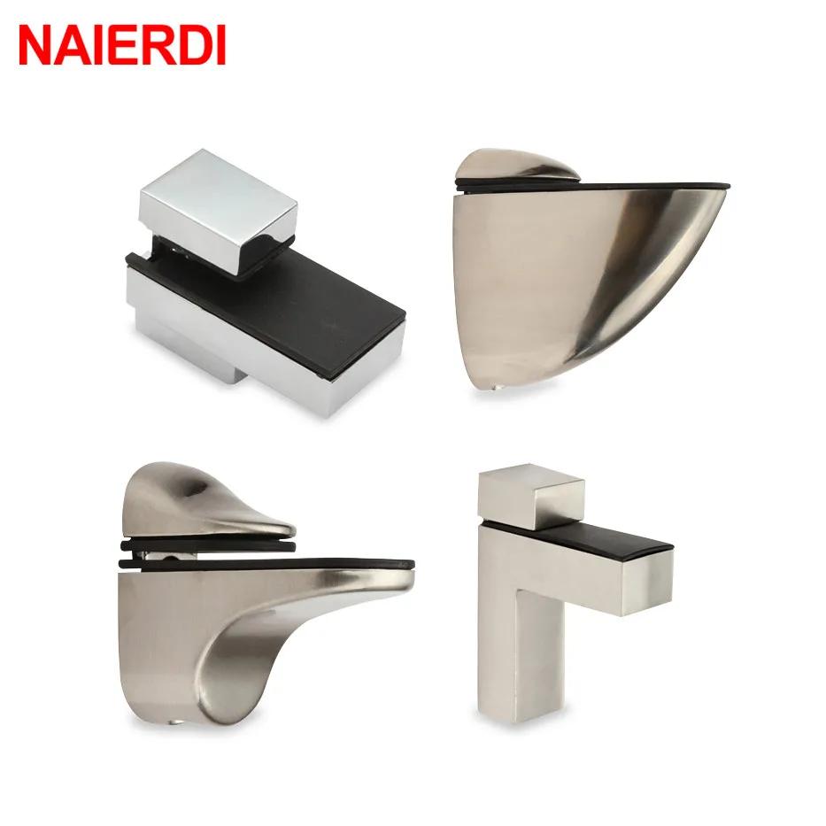 NAIERDI Zinc Alloy Adjustable Glass Clamps Glass Plated Brackets Chrome Alloy Shelf Holder Support Clamp Holder Glass Shelves