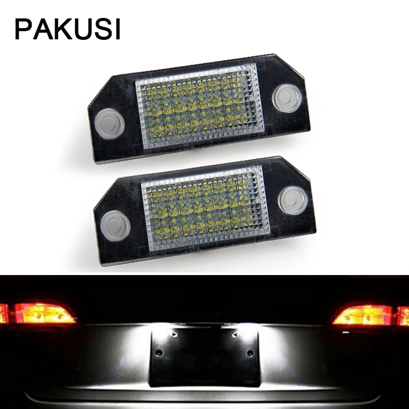 PAKUSI 1Pair Car LED License Plate Lights For Ford Focus 2 C-Max accessories 12V White SMD3528 LED Number Lamp Bulb Kit No error