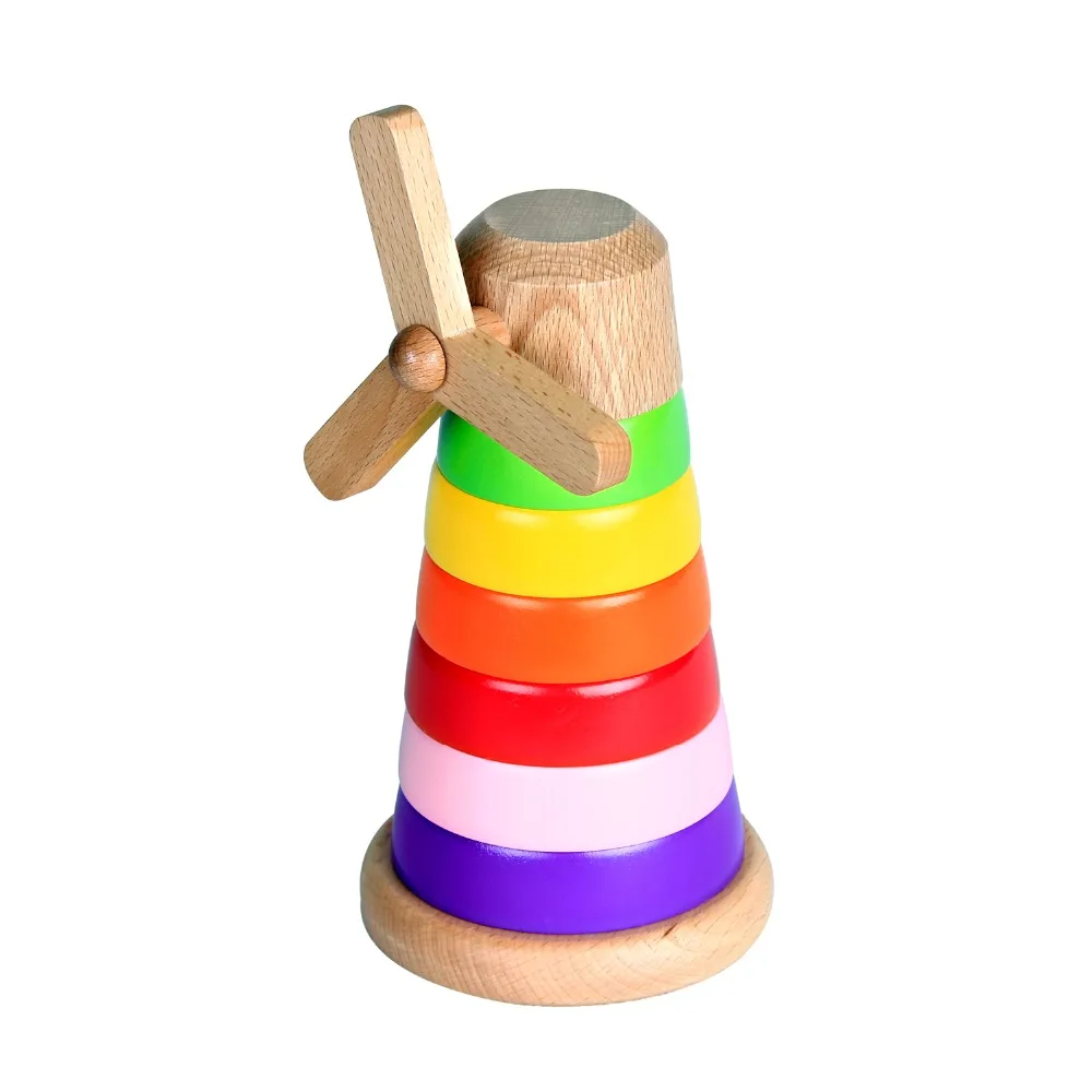 Materiais De Montessori De Madeira Brinquedos Educativos Para Crianças do bebê moinho de vento Torre Pilha Designer Para Crianças Cor Classificadores Para Bebês