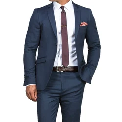 Prachtige Slanke Donkerblauw Wedding Suits Voor Mannen Maatwerk Suits Maatpak Zakelijke Tailor Pak Mannen Mode blue Tuxedo