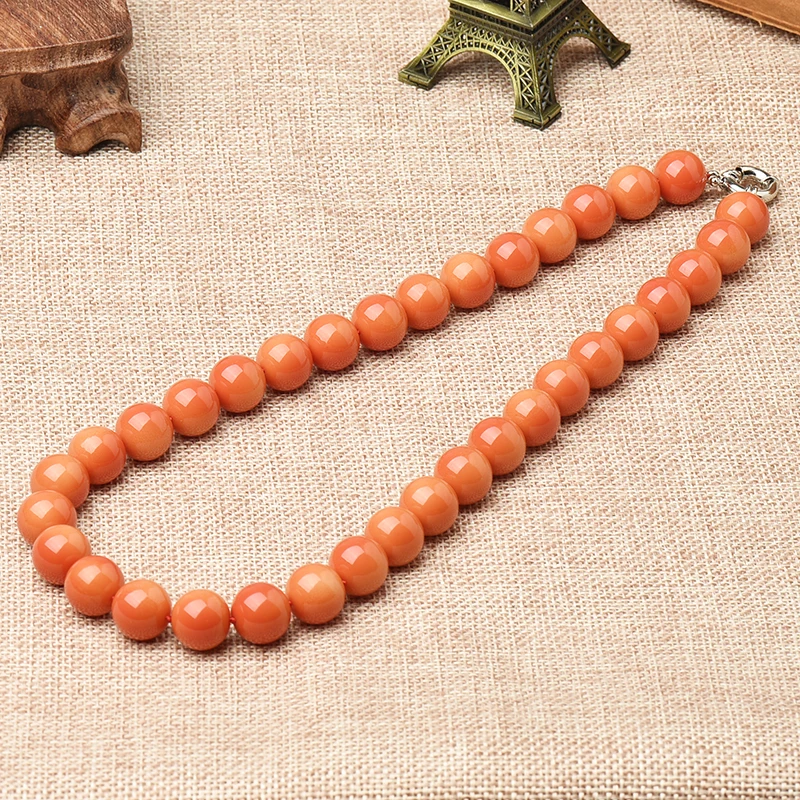 12 MM Full and  Bright  vivid  orange beads Synthesis orange coral  Necklace The best Christmas gift for Family