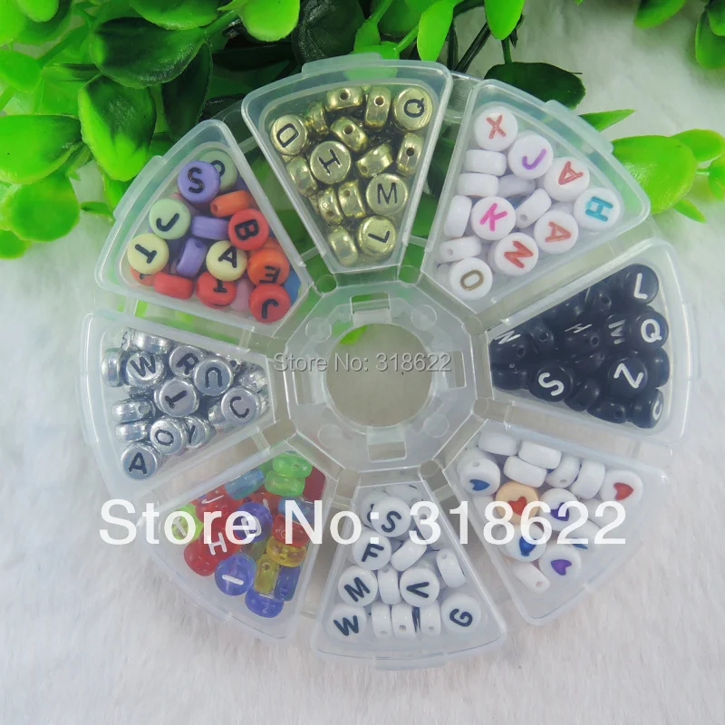 New 8Models Mixed beads,Box Packed, 95g  Assorted Alphabet Letter Flat Round Acrylic Loose Beads, DIY Jewelry Materials