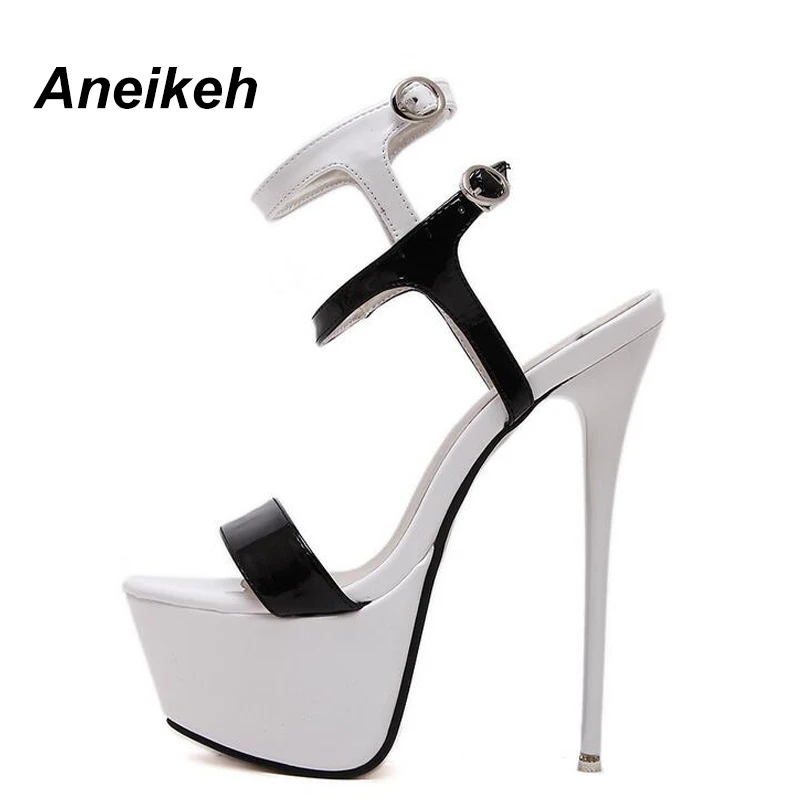 Aneikeh New 2024 Summer Fashion Sandals Sexy Open Toe 16CM High Heels Party Dress Wedding Nightclub Women Shoes Black Red 45 46