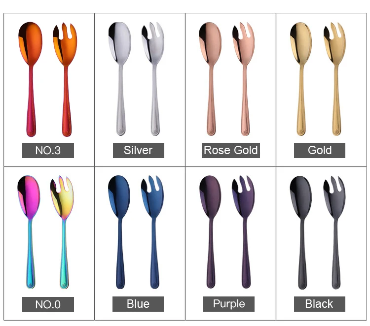 Big Salad Spoon Fork Set Stainless Steel Kitchen Food Server Pasta Utensils Public Gold Tableware Using Buffet Restaurant Tools