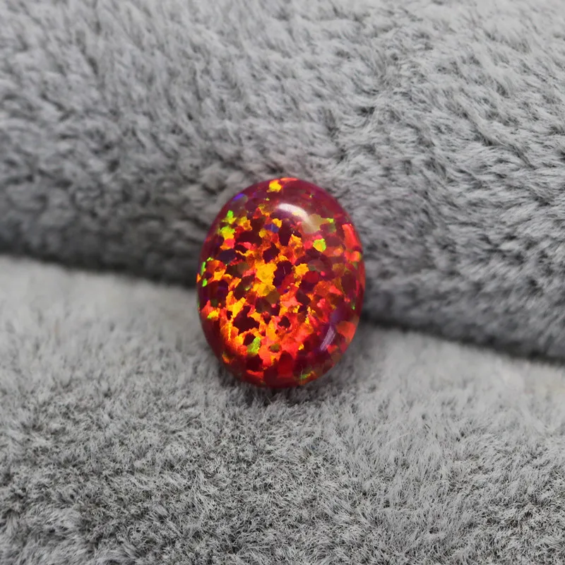 fire opal cherry opal red stone loose beads gemstones oval shape flat base cabochon created gemstone for jewelry making DIY