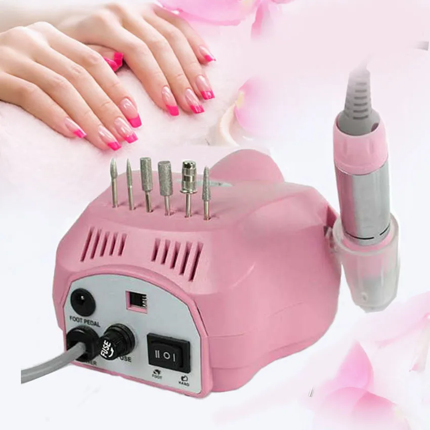 

Drill Nail Machine Pink 30000RPM Manicure Pedicure Tools Nail Polish File Machine Pen Kit Milling Cutter Drill Bits Footpedal