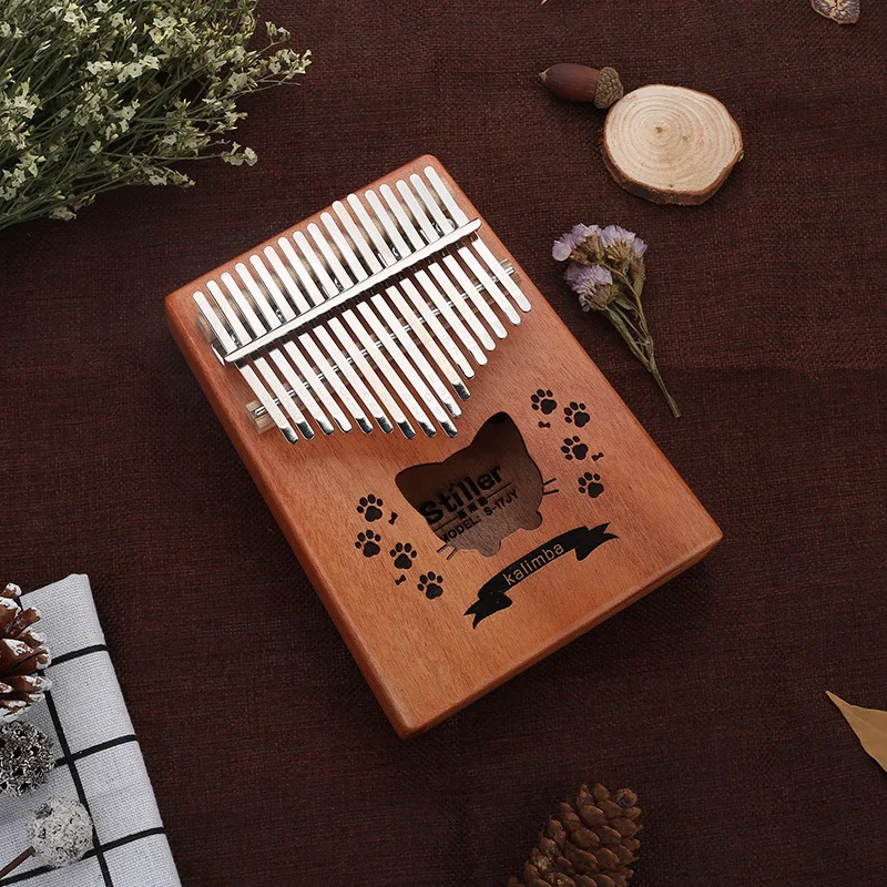 17 مفاتيح Kalimba الإبهام البيانو الصلبة الماهوجني الجسم فنجر أداة عزف موسيقى هدية عيد ميلاد عيد الميلاد هدية مع قلادة زودياك الحرة